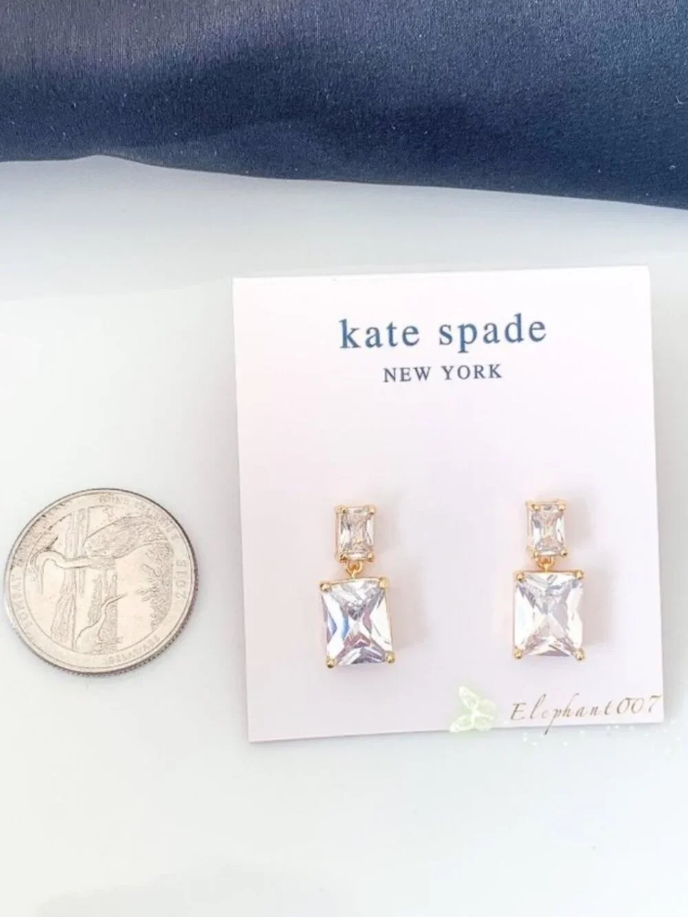 Kate Spade New York Crystal Drop Earrings Gold Tone Double Rectangle Earrings